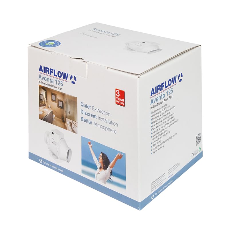 Airflow Aventa 125B In-Line Mischstrom-Extractor Fan – 23W energieeffizient, 61-78 l/s (220-280 m³/h