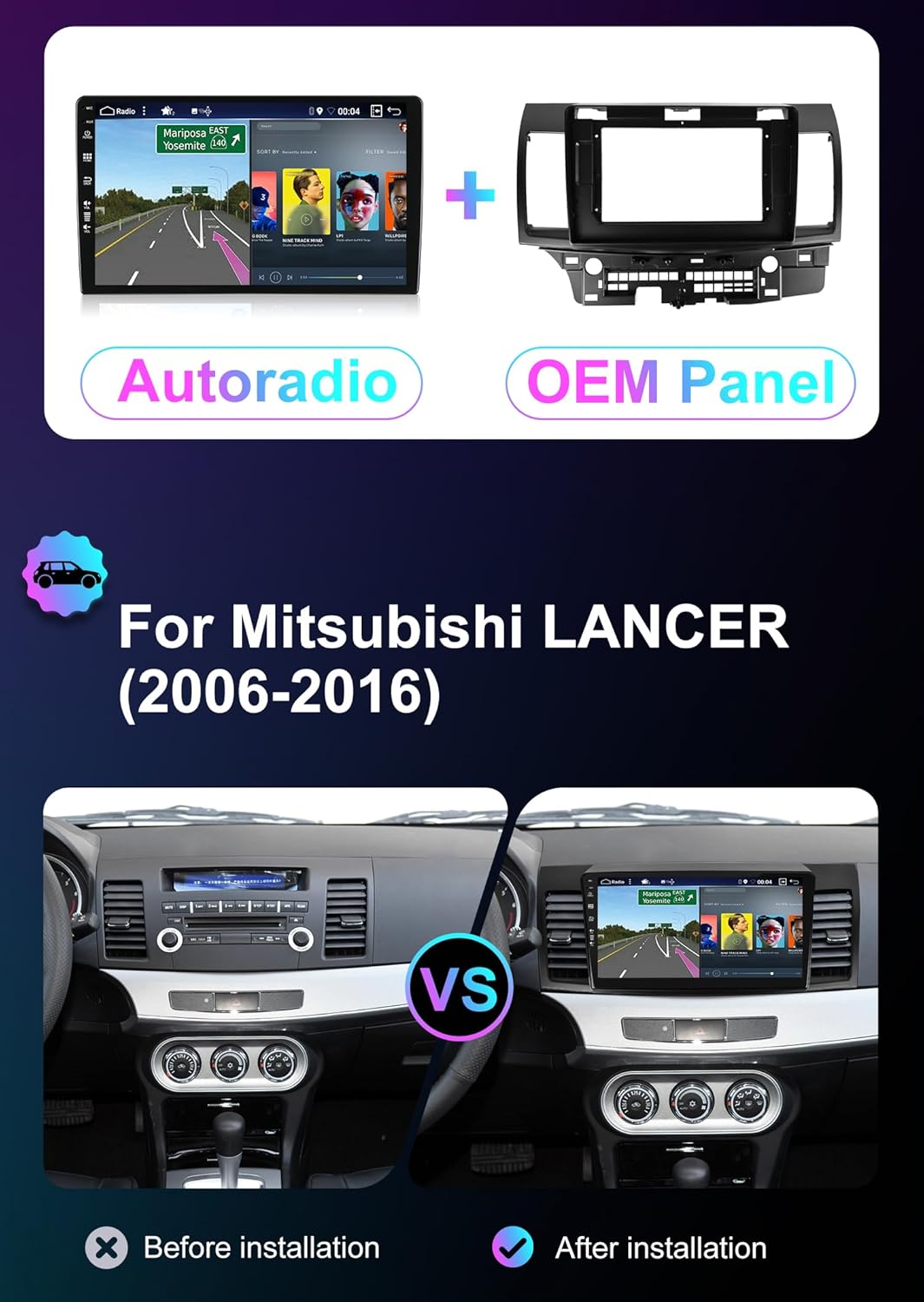 [6GB+128GB] Android 14 Autoradio für Mitsubishi Lancer(2008-2016)-[Integriertes CarPlay/Android Auto