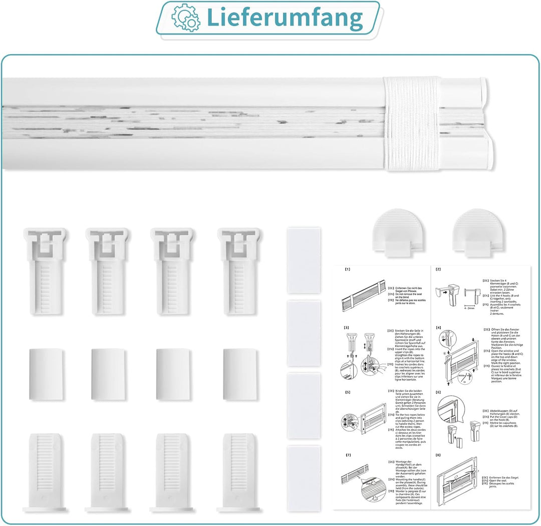 HOMEDEMO Plissee ohne Bohren Verdunkelung, Thermo Plisseerollo Klemmfix, 110 x 50 cm (LxB) Weiss mit