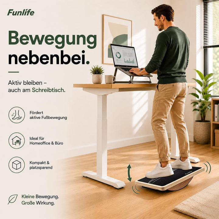 FunLife Balance Board aus Holz – Wippbrett rutschfest, 43 × 33 cm Flowdesign, Flowdesign