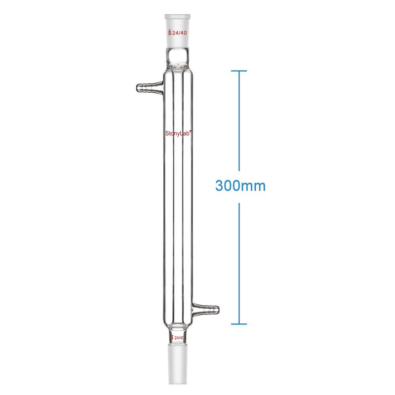 StonyLab Gelenk Liebig Kondensator, Borosilicatglas Liebig Condenser mit 24/40 Joint 300mm Jack Leng