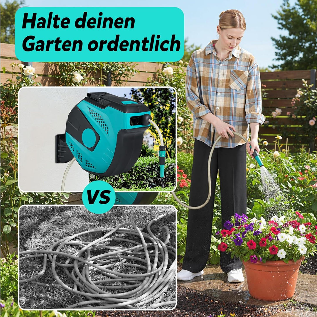 COSTWAY Gartenschlauchbox, 20 m+2 m, 180° schwenkbar, Automatischer Einzug, Schlauchtrommel Einziehb