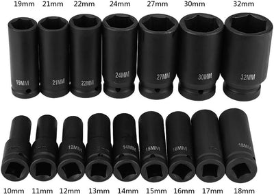 16Pcs Air Hex Bit Sechskant Bit Impact Socket Set mit Werkzeugkasten für Autoreparatur und Wartung,