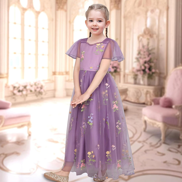 Sunny Fashion Mädchen Kleid Blume Schnüren Saum Hochzeit Erstkommunion Gr. 110-158 110 Lila Blume, 1