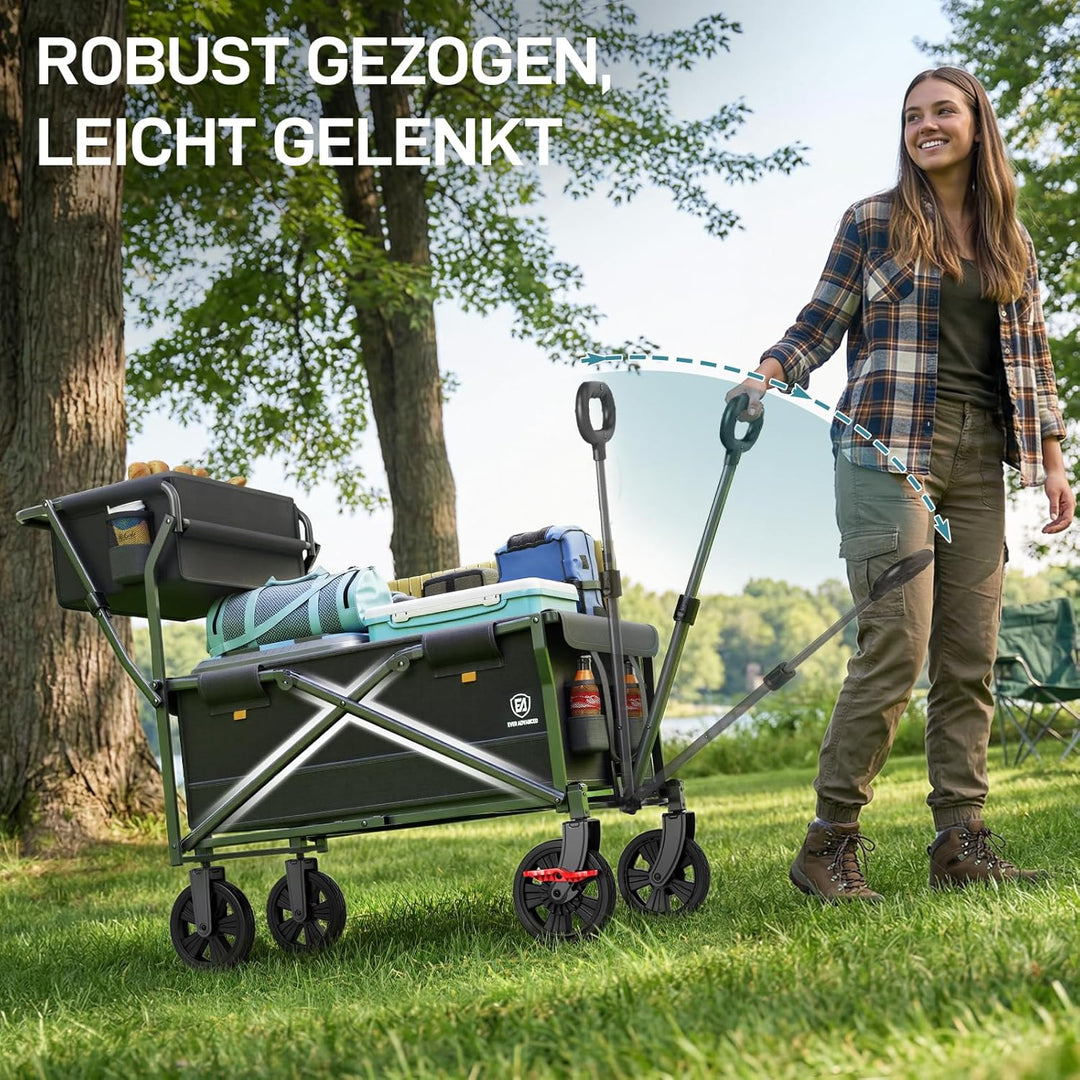 EVER ADVANCED Bollerwagen faltbar schieben&ziehen mit Bremse Einkaufskorb Getränkhalter Seitentasche