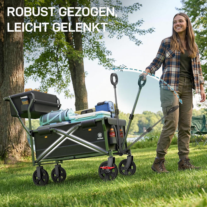 EVER ADVANCED Bollerwagen faltbar schieben&ziehen mit Bremse Einkaufskorb Getränkhalter Seitentasche