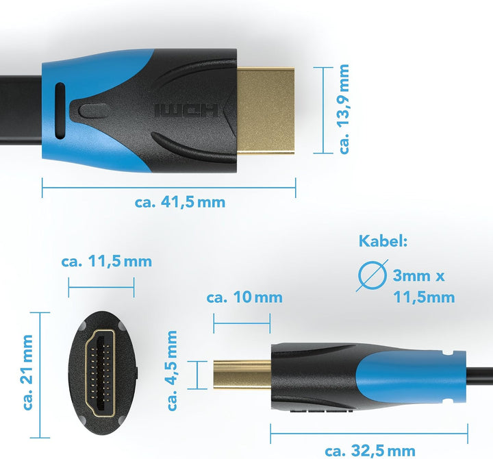 JAMEGA - 20m HDMI-Kabel Flach | 4K Ultra HD 2160p / Full HD 1080p | 144 Hz / 3D / ARC/HDR/CEC/Ethern