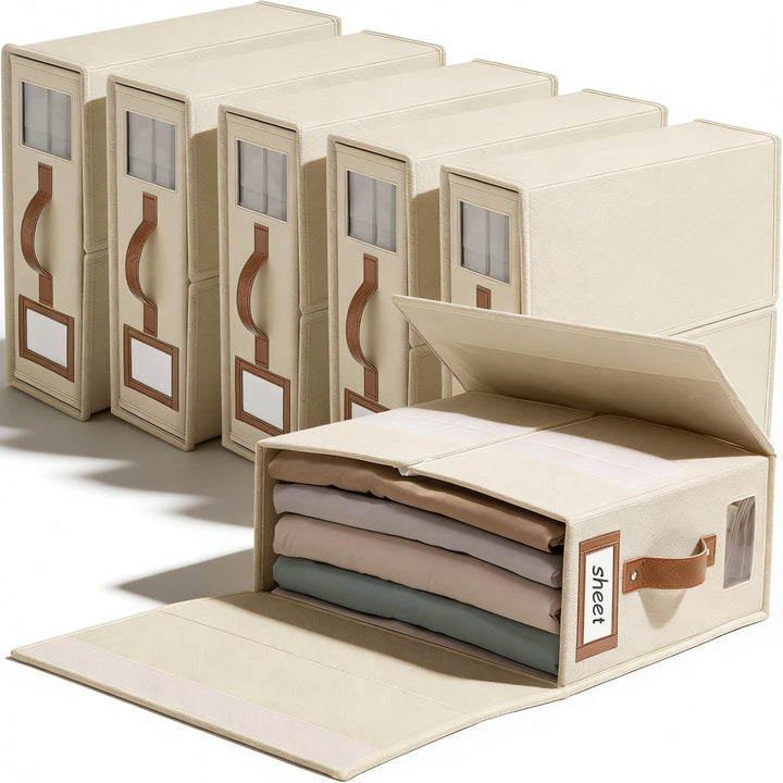 SwartLife 6er Set Bettwäsche Organizer Box - Premium Leinen-Mix Betttuch Aufbewahrung für King Size