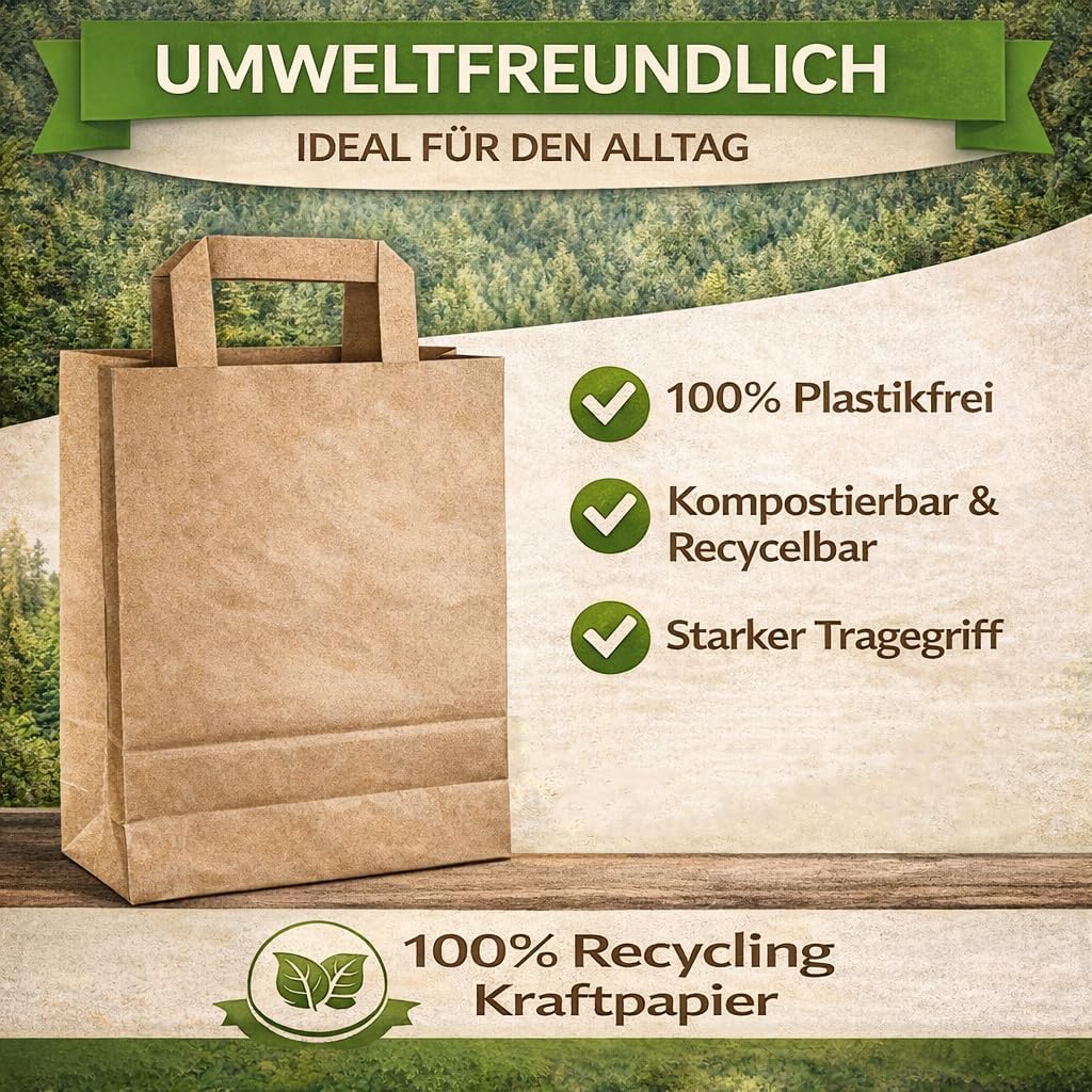 250 Papiertüten Braun mit Henkel 22+10x36cm – Papiertragetaschen und Papiertaschen mit Henkel aus st