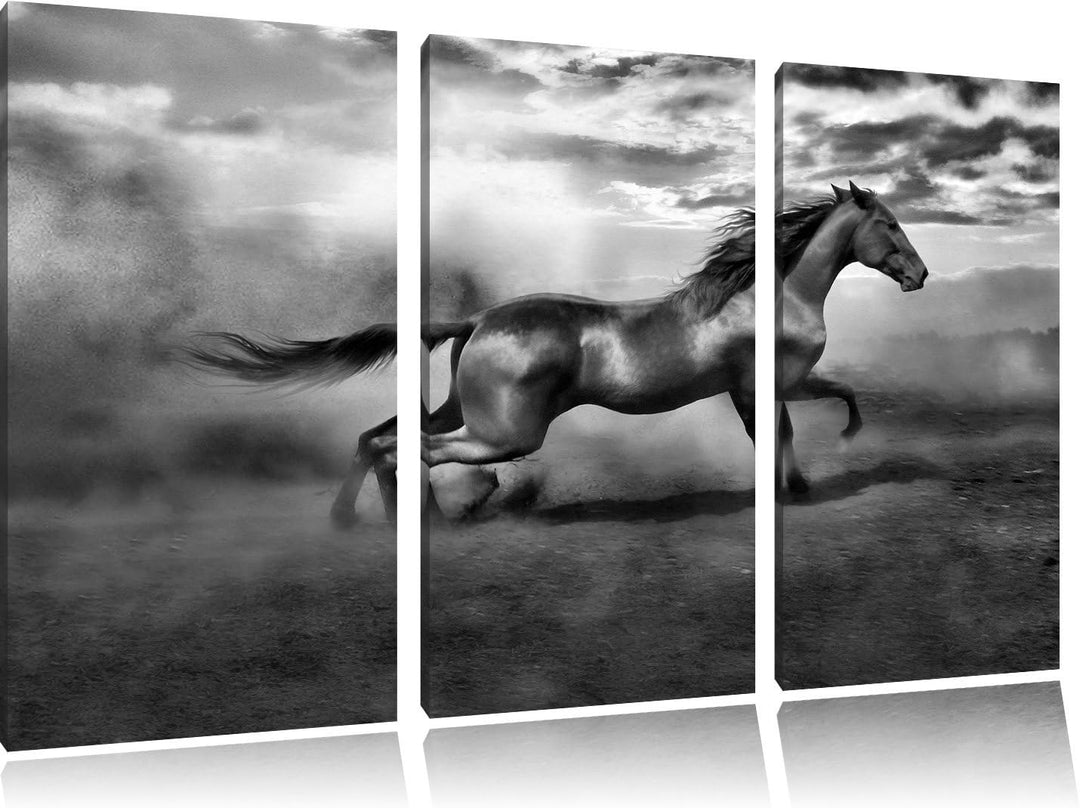 Pixxprint Rennendes Wildpferd als Leinwandbild/Grösse: 3 Teilig (120x80) cm/Wandbild/Kunstdruck/fert