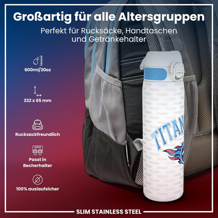 ion8 NFL Edelstahl-Trinkflasche, Auslaufsicher, Einhandöffnung, Sichere Verriegelung, Spülmaschinenf