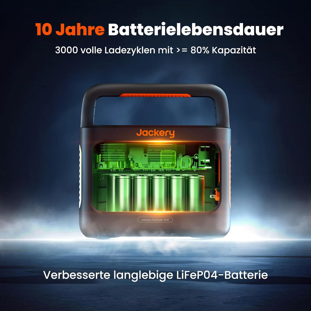 Jackery Explorer 240 v2 Tragbare Powerstation, 256Wh LiFePO4 Solargenerator mit 300W AC/100W USB-C A