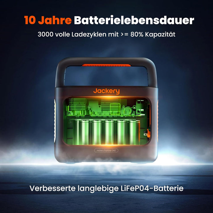 Jackery Explorer 240 v2 Tragbare Powerstation, 256Wh LiFePO4 Solargenerator mit 300W AC/100W USB-C A