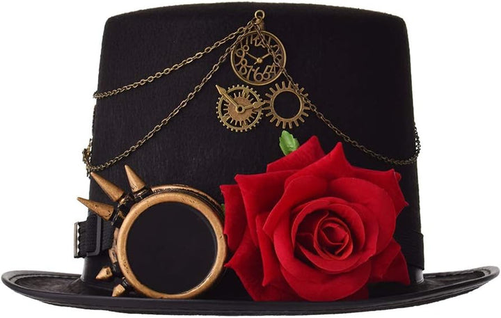 COSDREAMER Unisex Steampunk Zylinder Halloween Kostüm Hut mit Brille Schwarz Schwarz 3 M, Schwarz 3