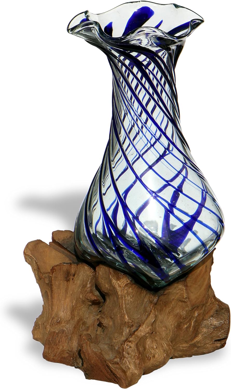 Wogeka - Glas Vase Venezia auf Wurzel-Holz - im modernen Style als Geschenk-Idee zu Weihnachten Gebu