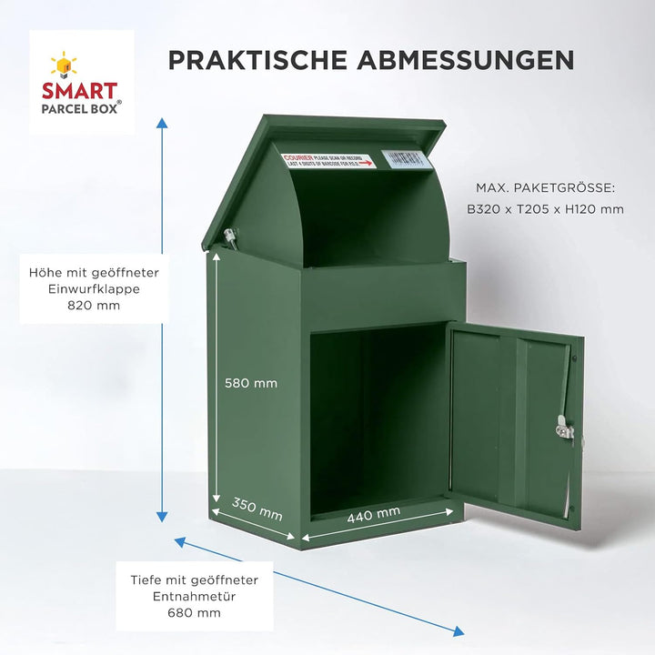 SMART PARCEL BOX Paketbox, Paketbriefkasten Wandmontage, Briefkasten mit Paketfach, Postbox für Pake