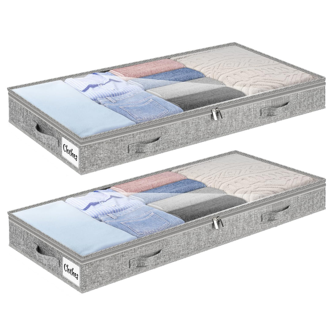 Unterbett Aufbewahrungsbox 2 Stück Unterbettkommode und klarem Deckel, 10cm hoch Kleideraufbewahrung
