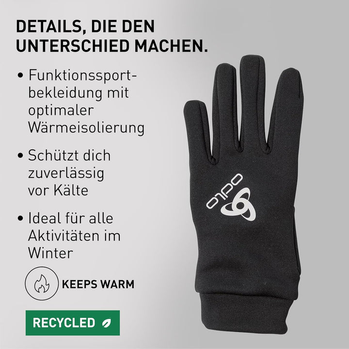 Odlo Sporthandschuhe Herren Damen Stretchfleece Liner I Unterziehhandschuhe I Ski Handschuhe Schwarz