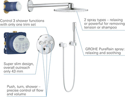 GROHE SmartControl Mixer - Duschsystem mit Mischer und Rainshower (Unterputzmischer mit 3 Absperrven