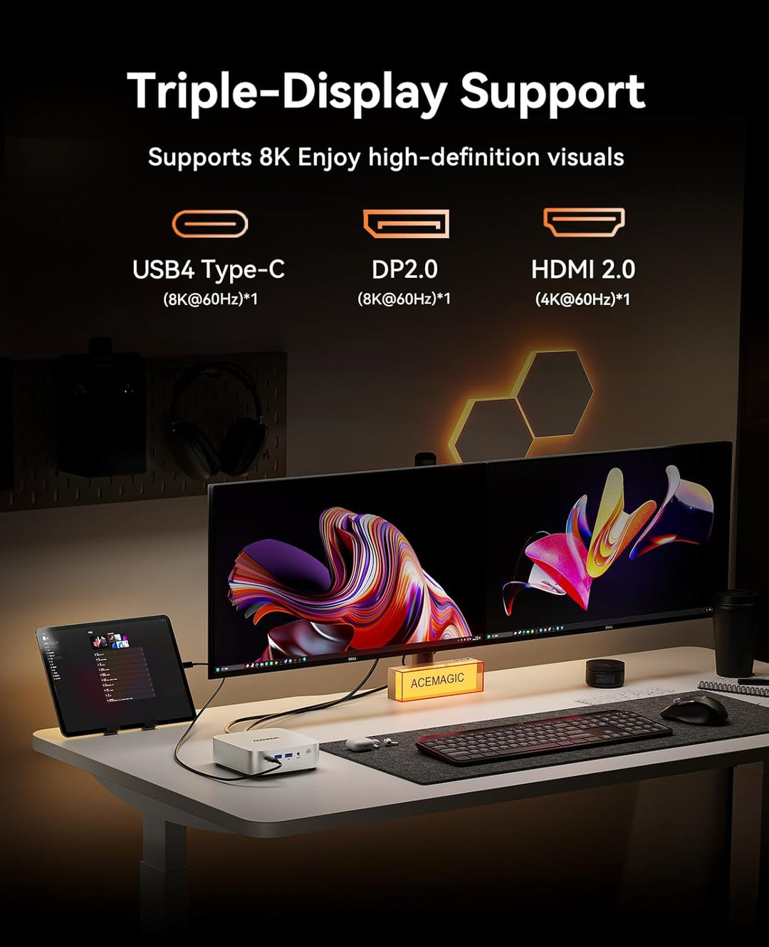 ACEMAGIC W1 Mini PC,AMD Ryzen 7 H255(8C/16T, bis zu 4,9 GHz),16GB LPDDR5 (6400MT/s) 512GB NVMe SSD M