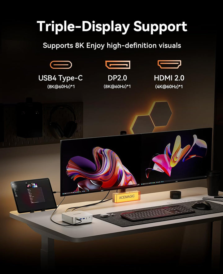 ACEMAGIC W1 Mini PC,AMD Ryzen 7 H255(8C/16T, bis zu 4,9 GHz),16GB LPDDR5 (6400MT/s) 512GB NVMe SSD M