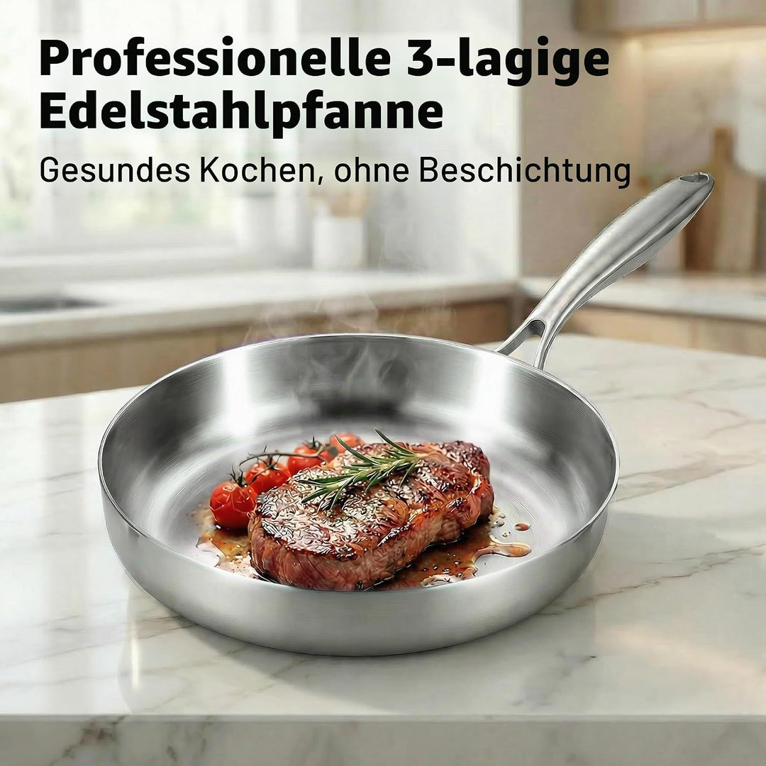 Pfanne Edelstahl-Bratpfanne - Für gleichmässiges Braten und scharfe Anbraten auf allen Herdarten, in