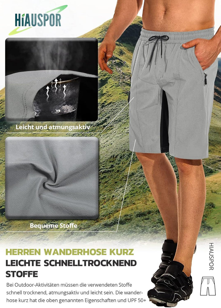 Hiauspor Wanderhose Herren Kurz MTB Hose Leichte Schnelltrocknend Cargo Bermuda Chino mit 5 Taschen