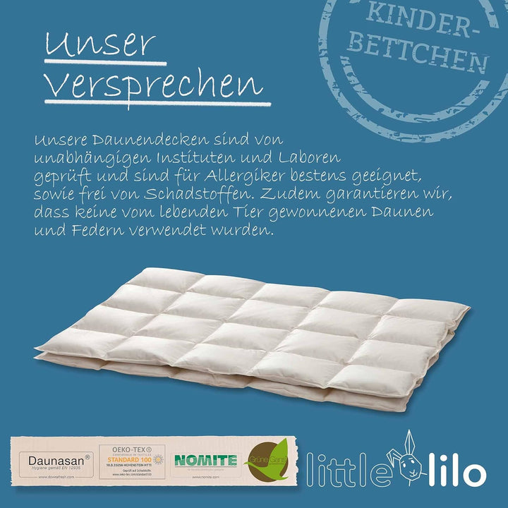 Lilo KBA Kinderbettdecke 100x135 cm - Daunendecke aus 100% Biologischer Baumwolle - Füllung mit 90%