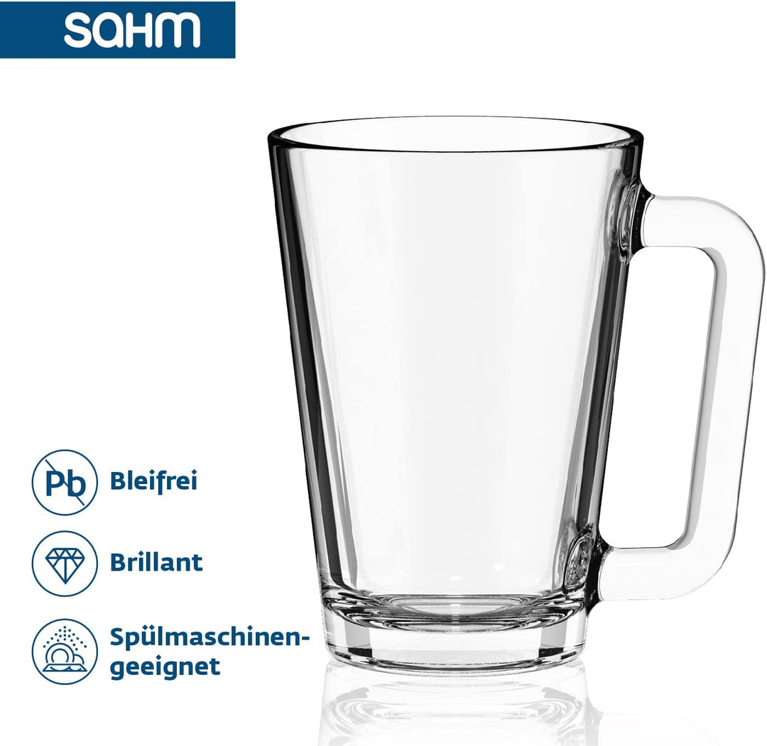 Sahm Teegläser mit Henkel (6er Set) - 260ml Glühweintassen Glas - Spülmaschinengeeignet - Zeitlose K