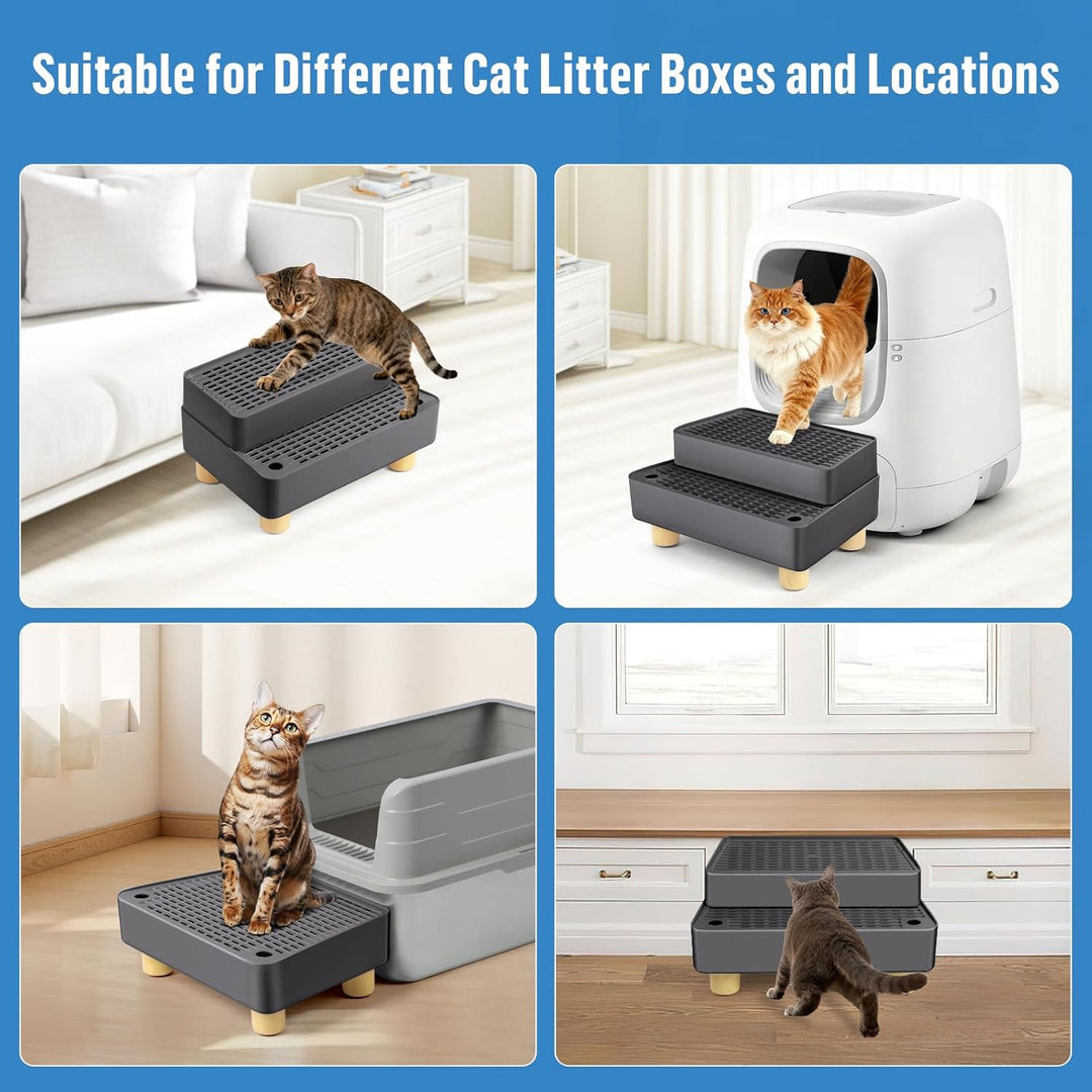 Verstellbare 2-stufige Katzentoilettenrampe, Katzen Treppen&Stufen mit Holzfüsse Filterfunktion, lei