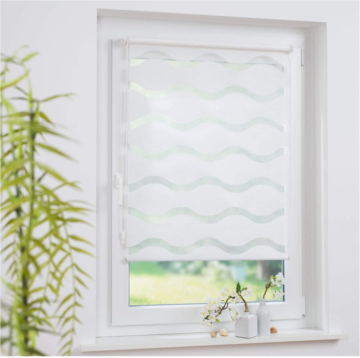 Klemmfix Doppelrollo Weiss Wave - Breite 40 bis 120 cm, Länge 150 cm BZW. 210 cm - Duo - Rollo ohne