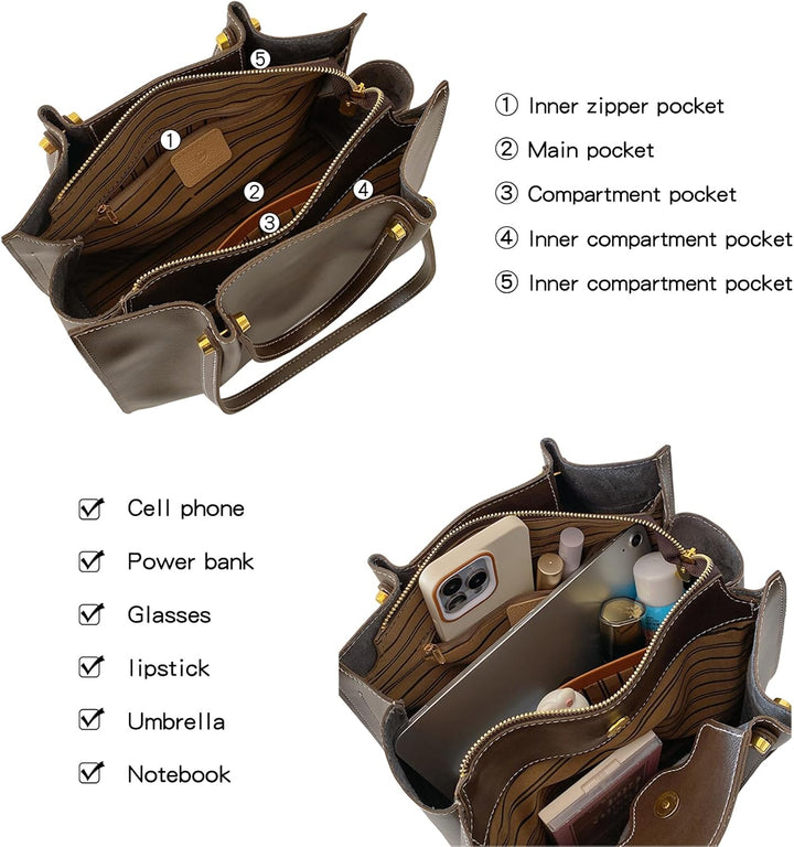 Handtasche Damen Gross Elegant Umhängetasche PU Leder Schultertasche Einfache Tote Bag Mittelgross S