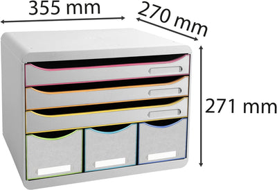 Exacompta 306913D Ablagebox Harlekin Querformat mit 6 Schubladen für DIN A+ Dokumente. Belastbare Sc