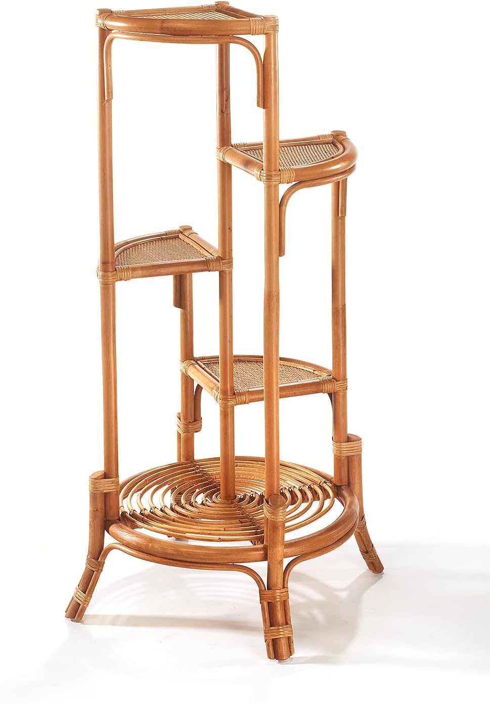 Kobolo Blumenregal Blumenhocker Pflanzenständer Regal aus Rattan - Natur - für 4 Töpfe