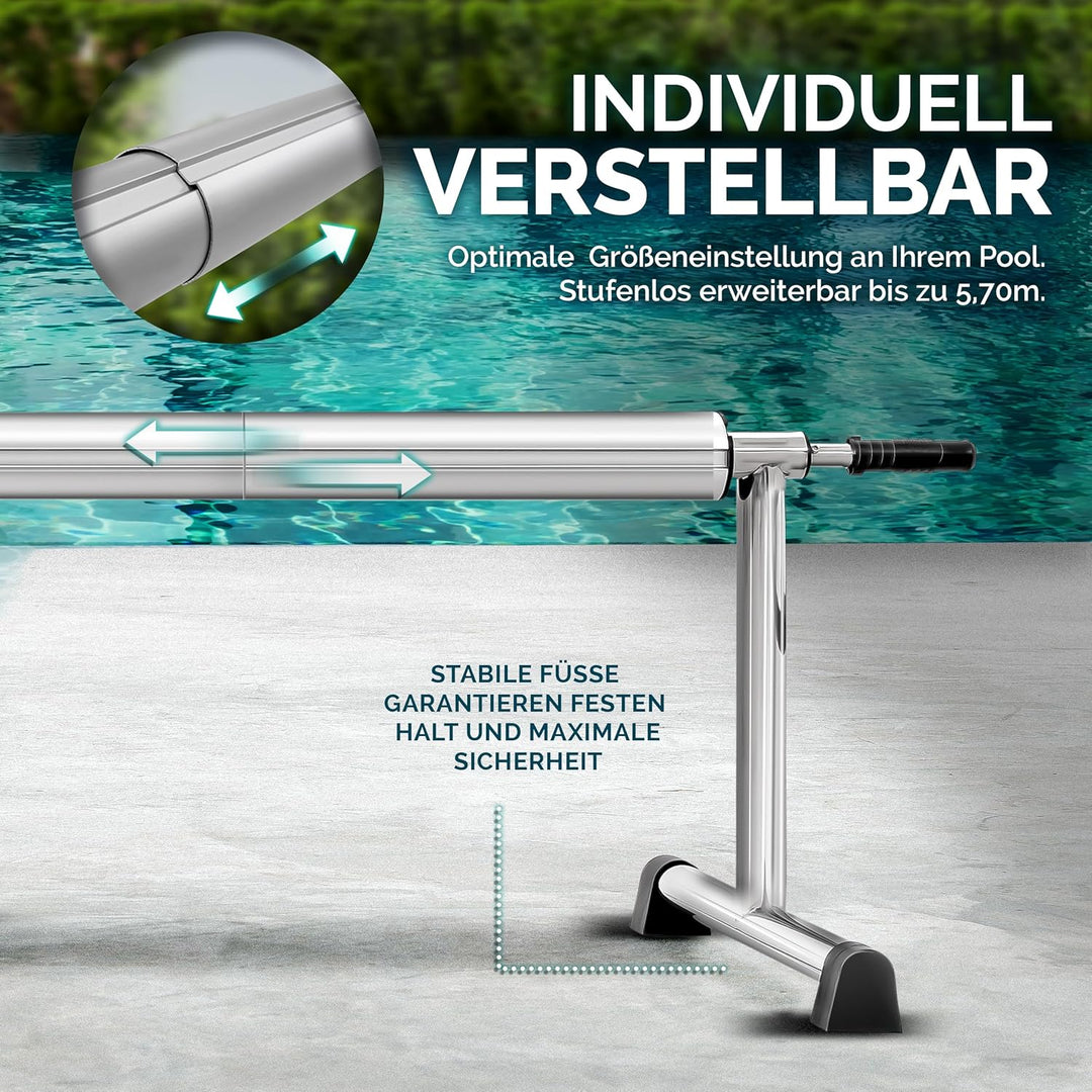 tillvex Pool Aufroller Premium 3-5,70 m mit Vollgummireifen | Aufrollsystem für Solarfolie | Aufroll