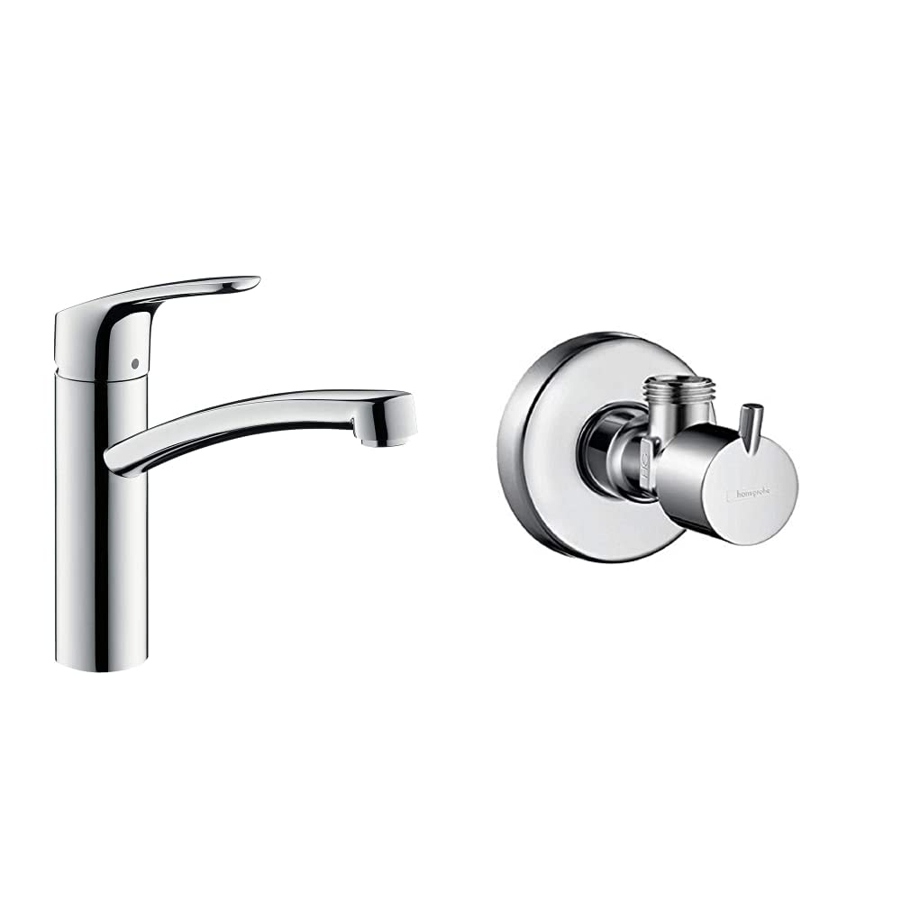hansgrohe Set mit Küchenarmatur Focus M41, Wasserhahn Küche mit Auslauf Höhe 160mm, 360° drehbar, 1