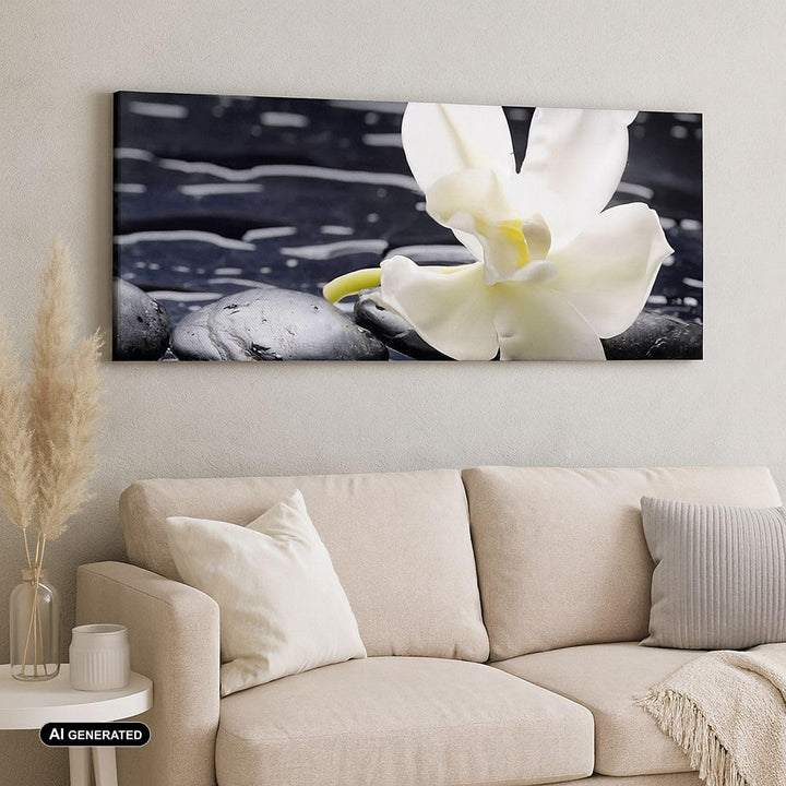 Wandbilder Dekoration Wohnzimmer Spa Orchidee Steine Wasser Panorama Bilder auf Leinwand 120x50cm Le