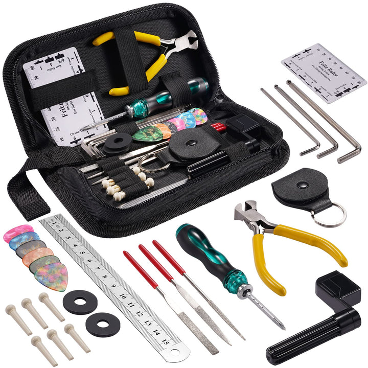 POGOLAB Gitarren Werkzeug Reparatur Set, 31 Stk Gitarren Bausatz mit Saitenkurbel Akustische Gitarre