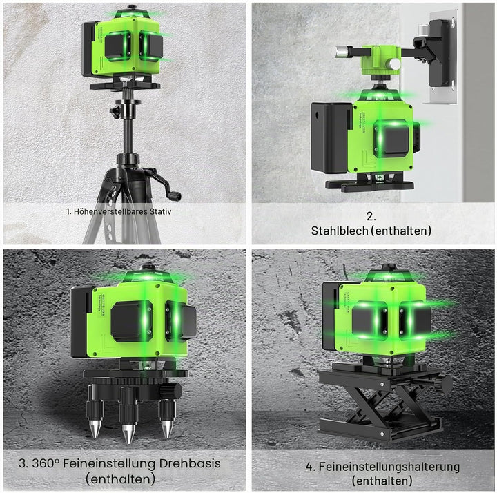 Kreuzlinienlaser Grün 16 Linien Nivellierlaser, 4 x 360 ° Laser wasserwaage, linienlaser kreuzlaser