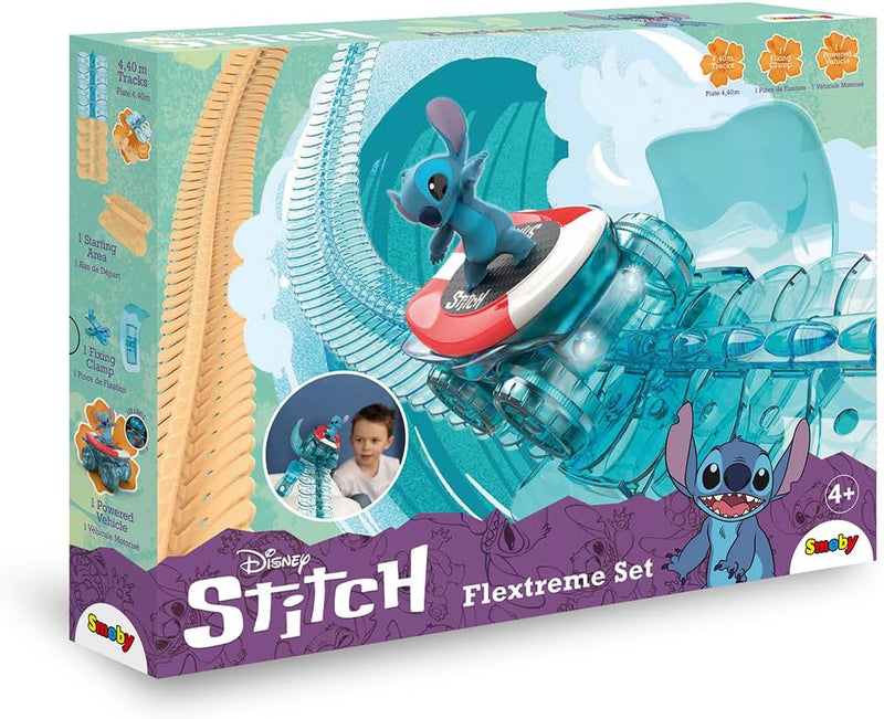 Smoby - Stitch FleXtreme – 4 Meter 40 Autobahn – 184 Flexible und anpassbare Pisten + 1 Stitch-Fahrz