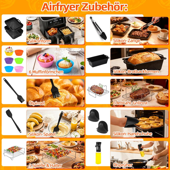 Airfryer Zubehör für Ninja Foodi Max Dual Zone AF400EU AF400EUCP 9,5L, Silikonform Heissluftfritteus
