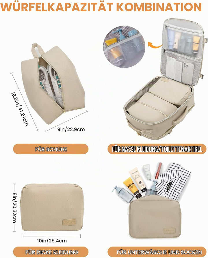 LOVEVOOK Handgepäck Rucksack Flugzeug, Reiserucksack Damen Gross 40L, Herren Wasserdicht Laptop 17 B