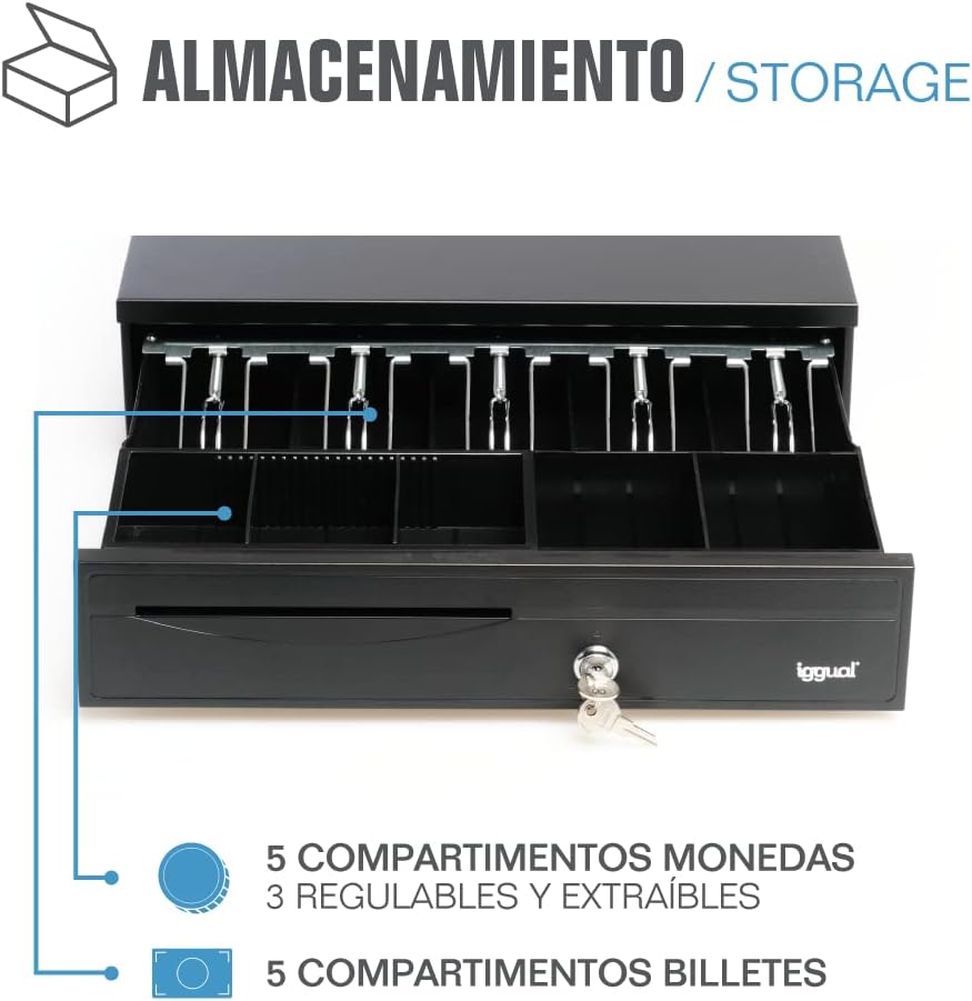iggual - Geldkassette Abschliessbar IRON - 30 | Kassenschublade mit automatischer oder manueller Öff