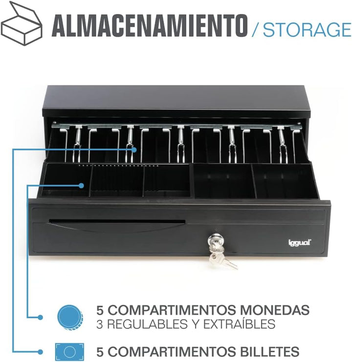 iggual - Geldkassette Abschliessbar IRON - 30 | Kassenschublade mit automatischer oder manueller Öff