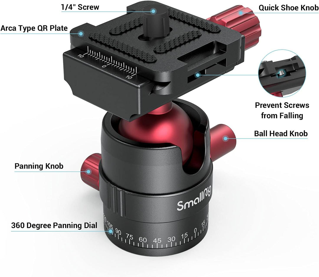 SMALLRIG 360° Kugelkopf mit 1/4 Zoll Schraubbefestigung Aluminium Mini Stativkopf für Canon/für Sony