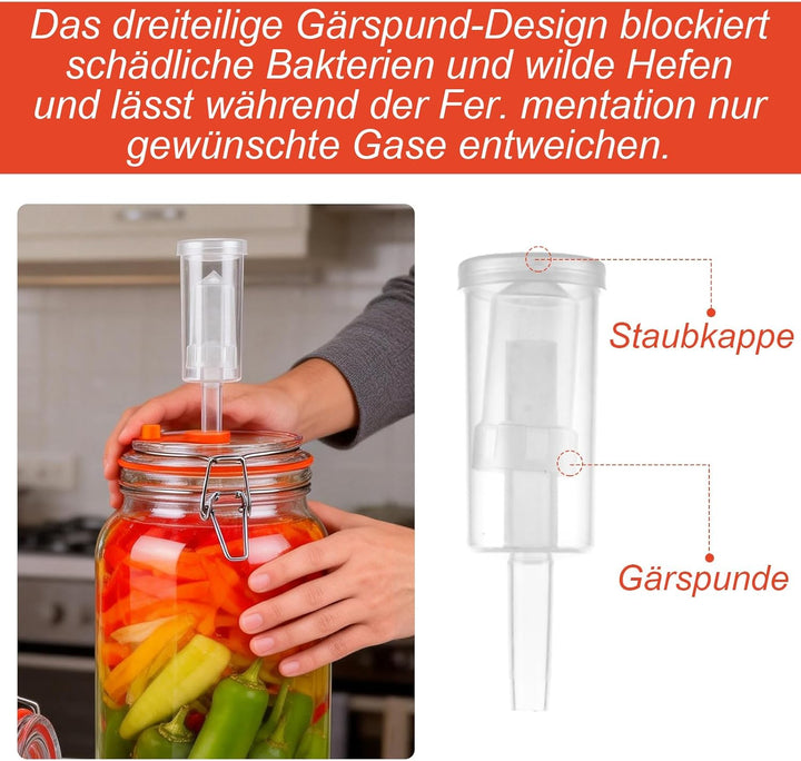2 Stück 2L Fermentierglas Fermentationsglas mit Gärventi &amp; Gewicht Kimchi Behälter mit Luftschleuse