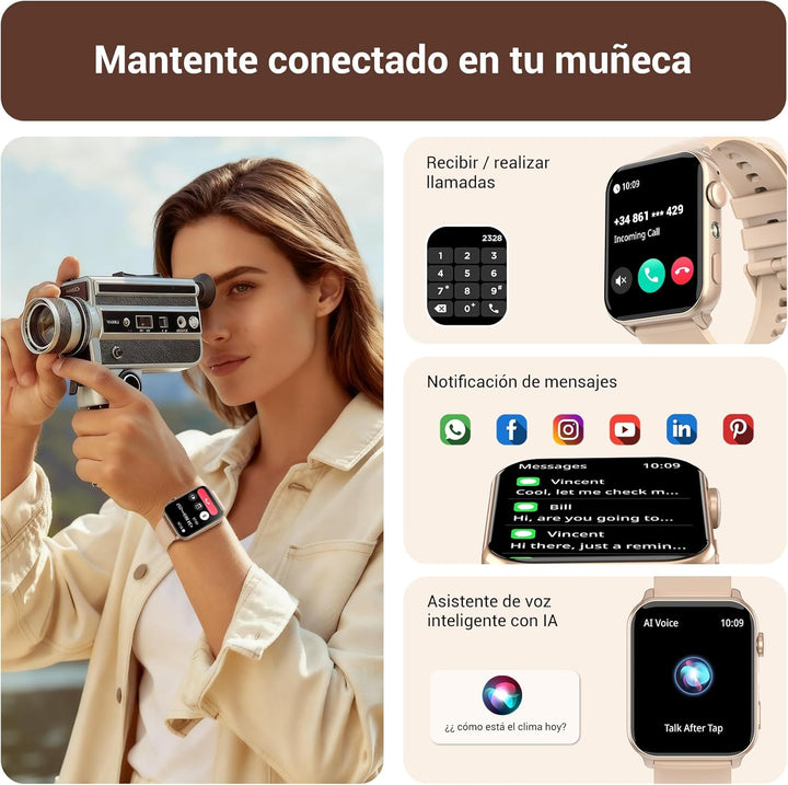 IOWODO Smartwatch Herren Damen 2025 | Bluetooth Anrufe & LED-Leuchte | SpO2 & Schlafüberwachung | 35