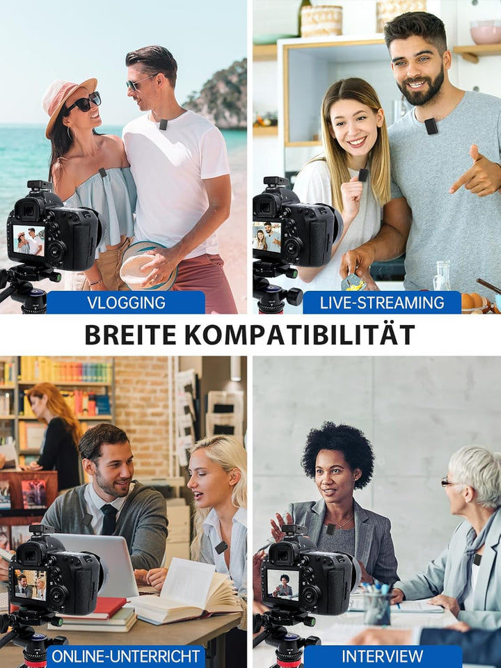 Ansteckmikrofon Kabellos Kamera,Gimpro MB1X(M) 2.4GHz 2TX&1RX Lavalier Funkmikrofon mit 1 Druck Stum