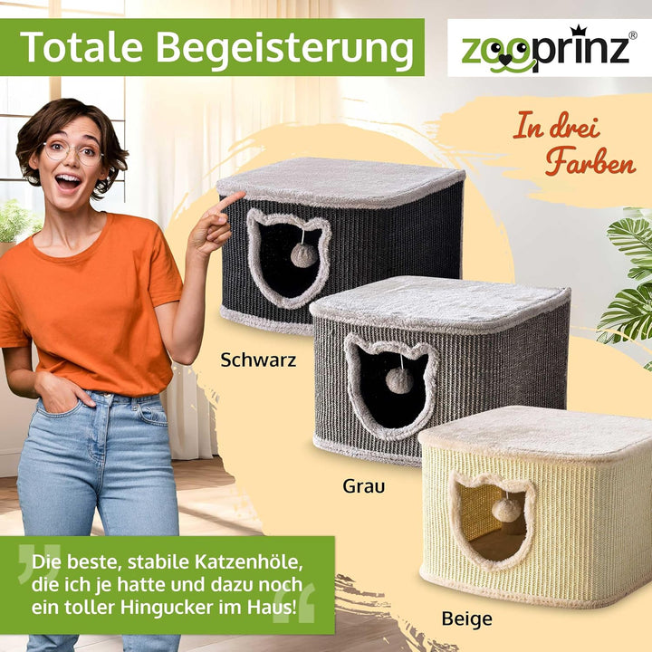 zooprinz Premium Katzenhaus – Katzenkorb für Katze – mit dicken Sisal Wänden an der Katzenbox – Höhl