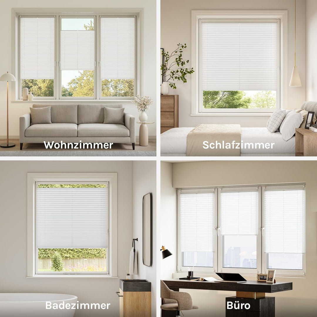 WOLTU Plissee Klemmfix ohne Bohren 115x130cm (BxH) Weiss Faltrollo Plisseerollo mit Klemmträger Lich